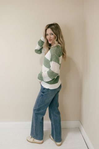 Floriana Sweater, Olive Stripe - The Red Thread Boutique
