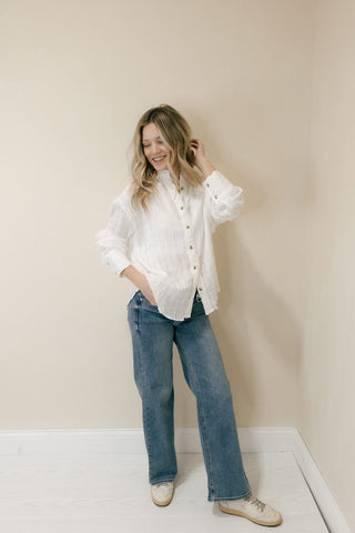 Calla Crinkle Button Up, White - The Red Thread Boutique