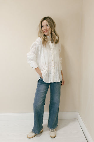 Calla Crinkle Button Up, White - The Red Thread Boutique