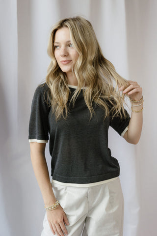 Faye Layered Top, Charcoal