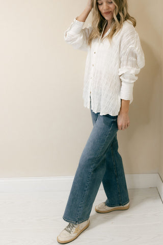 Calla Crinkle Button Up, White - The Red Thread Boutique