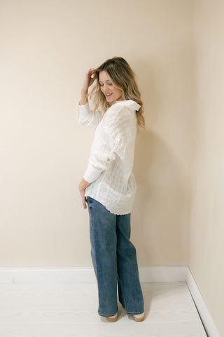 Calla Crinkle Button Up, White - The Red Thread Boutique