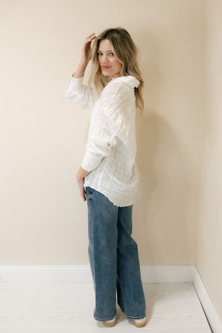 Calla Crinkle Button Up, White - The Red Thread Boutique