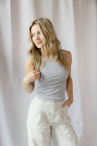 Della Padded Bra Crop Tank, Gray - The Red Thread Boutique