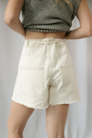 Millie Drawstring Shorts, Ecru - The Red Thread Boutique