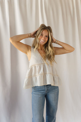 Nessie Stripe V Tank, Natural - The Red Thread Boutique