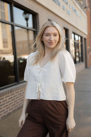 Z Supply Le Belle Linen Top, White - The Red Thread Boutique