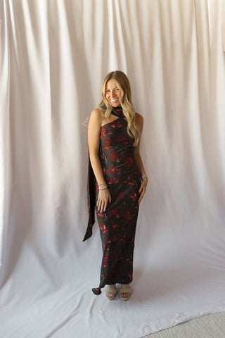 Magdalena Scarf Dress, Brown Floral
