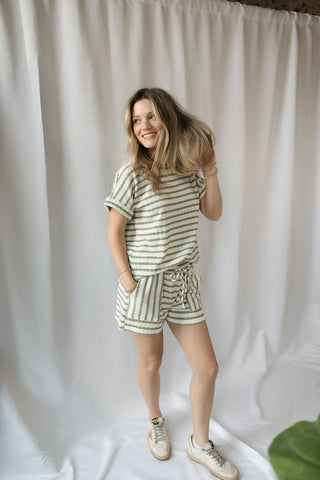 Florence Stripe Top, Olive - The Red Thread Boutique
