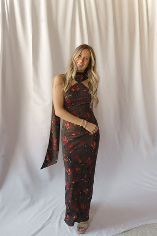 Magdalena Scarf Dress, Brown Floral