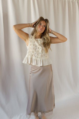 Teagan Ruffle Lace Button Up, Natural - The Red Thread Boutique