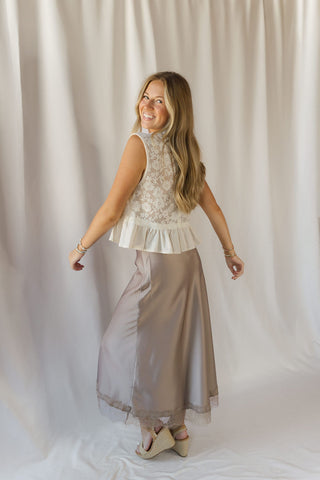 Teagan Ruffle Lace Button Up, Natural - The Red Thread Boutique