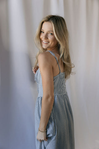 Capri Stripe Dress, Navy - The Red Thread Boutique