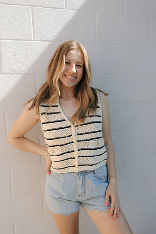 Devanne Striped Vest, Navy/Cream *final sale