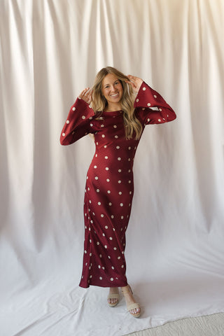 Georgie Dress, Wine Polka Dot