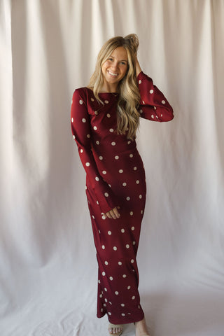 Georgie Dress, Wine Polka Dot