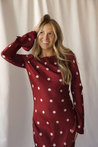 Georgie Dress, Wine Polka Dot