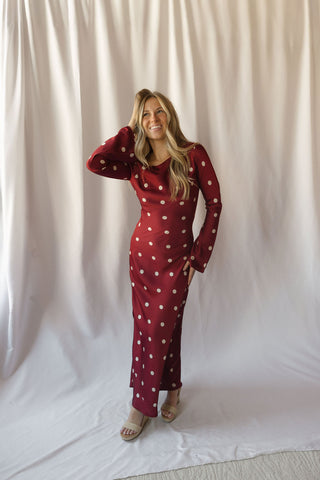 Georgie Dress, Wine Polka Dot