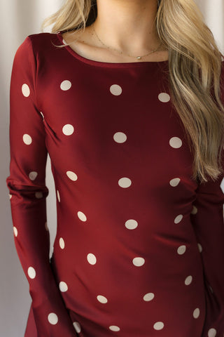 Georgie Dress, Wine Polka Dot