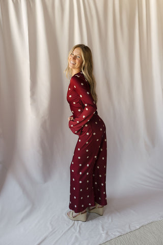 Georgie Dress, Wine Polka Dot