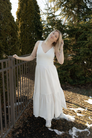 Mixed Media Dress, Off White - The Red Thread Boutique