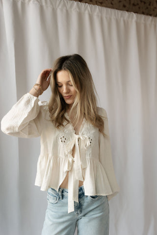 Freya Eyelet Tie Top, White - The Red Thread Boutique