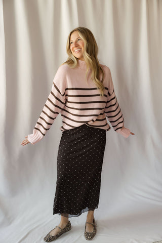 Skylar Stripe Sweater, Rose/Brown