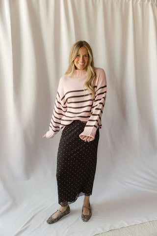 Skylar Stripe Sweater, Rose/Brown