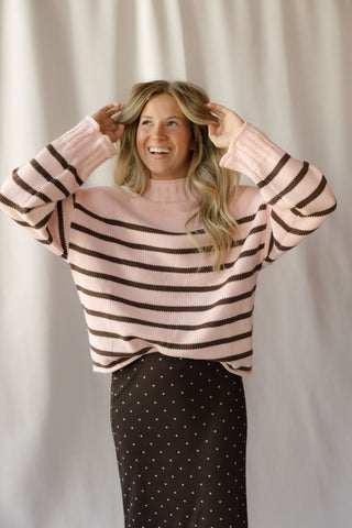 Skylar Stripe Sweater, Rose/Brown