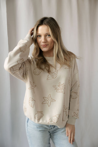 Sandy Seashell Sweatshirt - The Red Thread Boutique