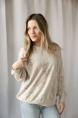 Sandy Seashell Sweatshirt - The Red Thread Boutique