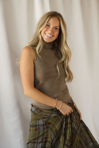 Maribel Turtleneck Tank, Milk Chocolate - The Red Thread Boutique