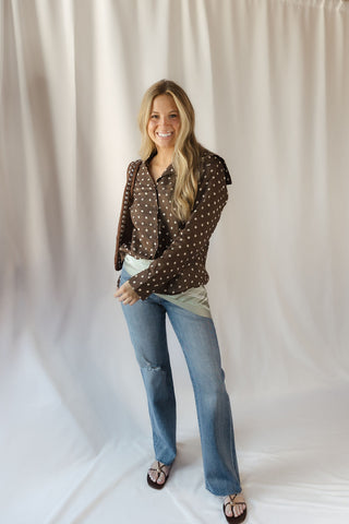 Nutmeg Polka Dot Collared Top, Brown - The Red Thread Boutique