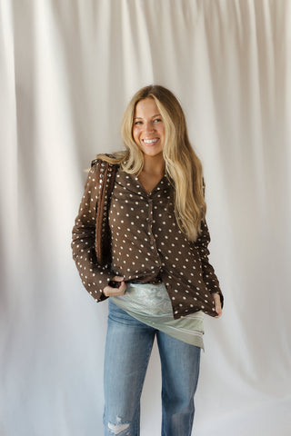 Nutmeg Polka Dot Collared Top, Brown - The Red Thread Boutique