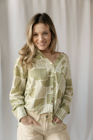 Opal Abstract Top, Olive - The Red Thread Boutique