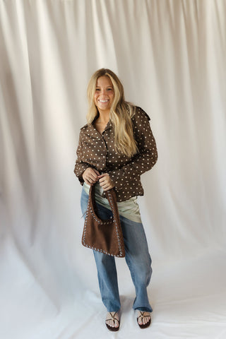 Nutmeg Polka Dot Collared Top, Brown - The Red Thread Boutique