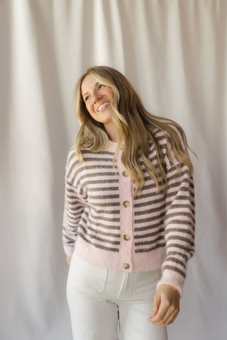Kasyn Fuzzy Knit Cardigan, Pink