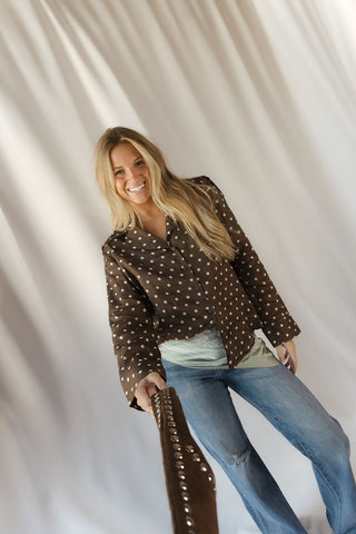 Nutmeg Polka Dot Collared Top, Brown - The Red Thread Boutique