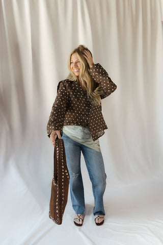 Nutmeg Polka Dot Collared Top, Brown - The Red Thread Boutique