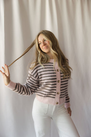 Kasyn Fuzzy Knit Cardigan, Pink