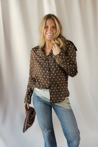 Nutmeg Polka Dot Collared Top, Brown - The Red Thread Boutique