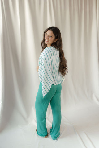 Z Supply Saturday's Stripe Shirt, Rainforest - The Red Thread Boutique