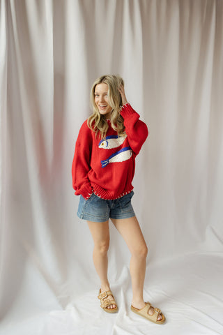Sardines Knit Sweater, Red - The Red Thread Boutique