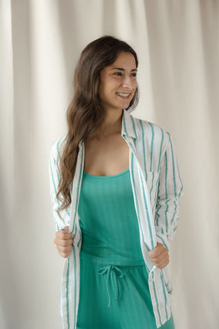 Z Supply Saturday's Stripe Shirt, Rainforest - The Red Thread Boutique