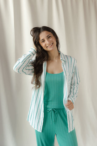 Z Supply Saturday's Stripe Shirt, Rainforest - The Red Thread Boutique