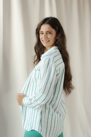 Z Supply Saturday's Stripe Shirt, Rainforest - The Red Thread Boutique