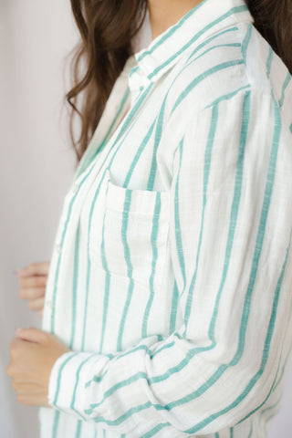 Z Supply Saturday's Stripe Shirt, Rainforest - The Red Thread Boutique