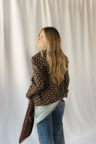 Nutmeg Polka Dot Collared Top, Brown - The Red Thread Boutique