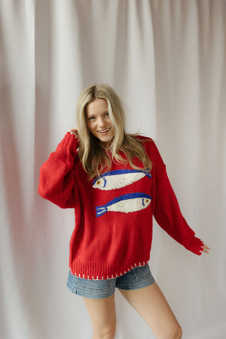 Sardines Knit Sweater, Red - The Red Thread Boutique