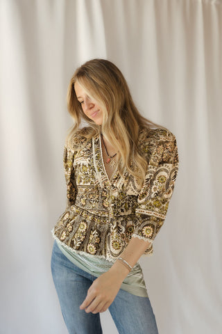 Holland Floral Printed Top, Brown/Olive - The Red Thread Boutique